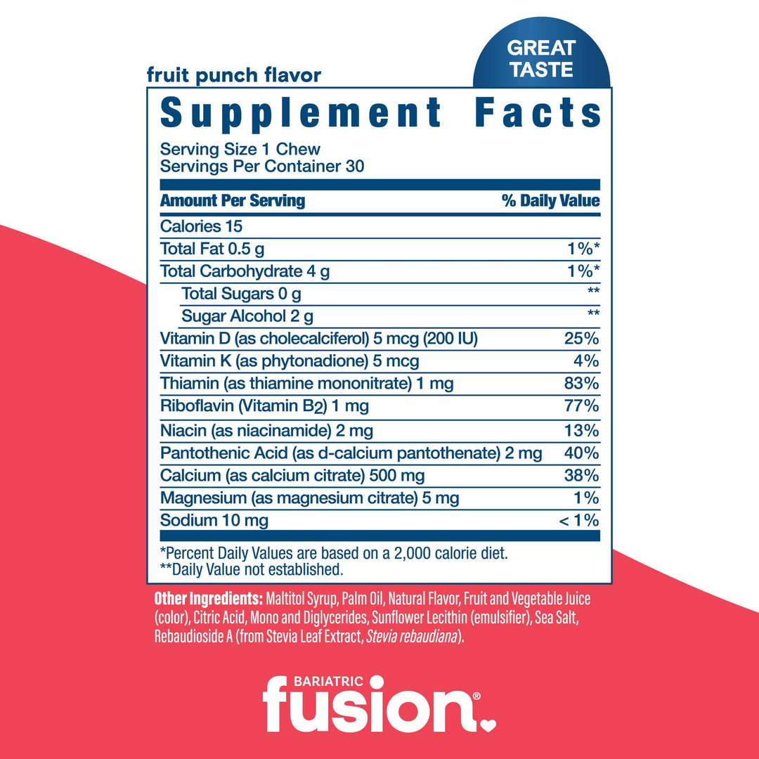Bariatric Calcium Citrate Soft Chew Fruit Variety Pack fruit punch supplement facts.